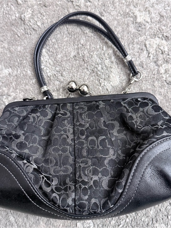 Coach Handbags - Black Women's Frame-Top Satin and Leather Handbag